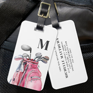 Etiqueta Para Maletas Monograma Inicial de Golf Rosa