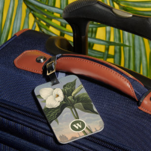 Etiqueta Para Maletas Monograma inicial de Trillium blanco botánico vint