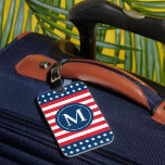 Etiqueta Para Maletas Monograma inicial del Personalizado blanco rojo es<br><div class="desc">Viajar en estilo patriótico con esta etiqueta de equipaje monogramada. Presenta un diseño inspirado en la bandera de los Estados Unidos de América con estrellas y rayas en los colores clásicos de los Estados Unidos, rojo, blanco y azul. Personalice el monograma del personalizado con la carta inicial de apellido de...</div>