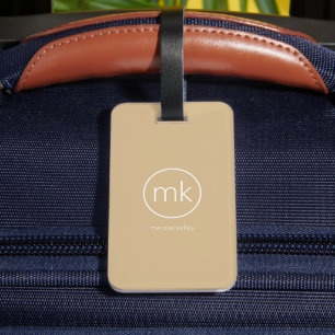 Etiqueta Para Maletas Monograma Inicial Mínimo Neutro Beige y Blanco
