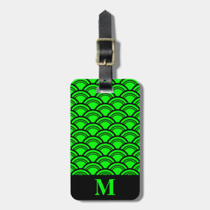 Etiqueta Para Maletas Monograma Lime Green Art Deco Scales De Pescado De