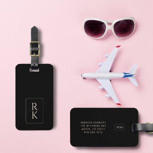 Etiqueta Para Maletas Monograma lujoso Personalizado Minimalista blanco