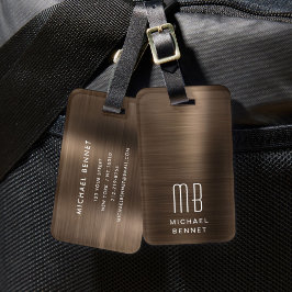 Etiqueta Para Maletas Monograma Marrón Elegante