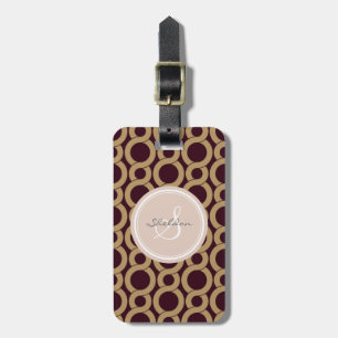 Etiqueta Para Maletas Monograma marrón elegante del modelo del círculo
