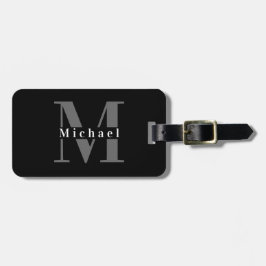 Etiqueta Para Maletas Monograma Masculino Blanco y Negro Inicial