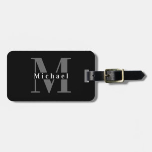 Etiqueta Para Maletas Monograma Masculino Blanco y Negro Inicial