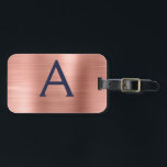 Etiqueta Para Maletas Monograma Metalizado cepillado de oro Rosa y azul<br><div class="desc">Oro Rosa - Nombre de monograma de Relieve metalizado Metalizado cepillado rosa y azul marino Rubor y etiqueta de equipaje inicial. Esta etiqueta de bolso es perfecta para volver a la escuela,  trabajar o viajar.</div>