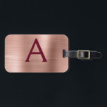 Etiqueta Para Maletas Monograma Metalizado cepillado de oro y borgoña Ro<br><div class="desc">Oro Rosa - Rubor Pink and Burgundy Marsala Cepilló el nombre del monograma de Relieve metalizado Metalizado y la etiqueta de equipaje inicial. Esta etiqueta de bolso es perfecta para volver a la escuela,  trabajar o viajar.</div>