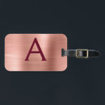Etiqueta Para Maletas Monograma Metalizado cepillado de oro y borgoña Ro<br><div class="desc">Oro Rosa - Rubor Pink and Burgundy Marsala Cepilló el nombre del monograma de Relieve metalizado Metalizado y la etiqueta de equipaje inicial. Esta etiqueta de bolso es perfecta para volver a la escuela,  trabajar o viajar.</div>