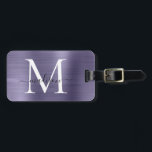 Etiqueta Para Maletas Monograma Metalizado con guion violeta púrpura<br><div class="desc">Etiqueta de la bolsa de un monograma Metalizado con pincel violeta púrpura</div>