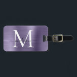 Etiqueta Para Maletas Monograma Metalizado con guion violeta púrpura<br><div class="desc">Etiqueta de la bolsa de un monograma Metalizado con pincel violeta púrpura</div>