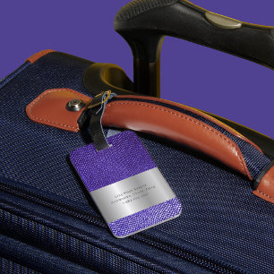 Etiqueta Para Maletas Monograma Metalizado de cuero de color morado Piel
