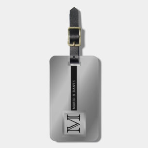Etiqueta Para Maletas Monograma Metalizado de estilo ejecutivo negro y o