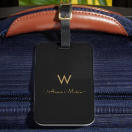 Etiqueta Para Maletas Monograma Minimalista de oro negro moderno