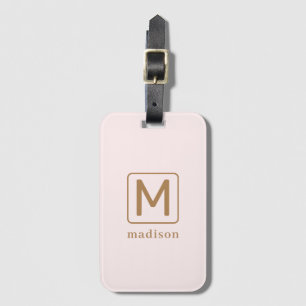 Etiqueta Para Maletas Monograma Minimalista personalizado Rubor Oro rosa