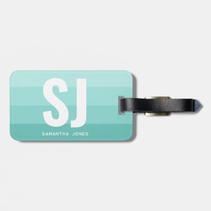 Etiqueta Para Maletas Monograma moderno Arcoiris Verde azulado rayas azu