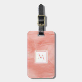 Etiqueta Para Maletas Monograma moderno de mármol suave y rosa de coral 