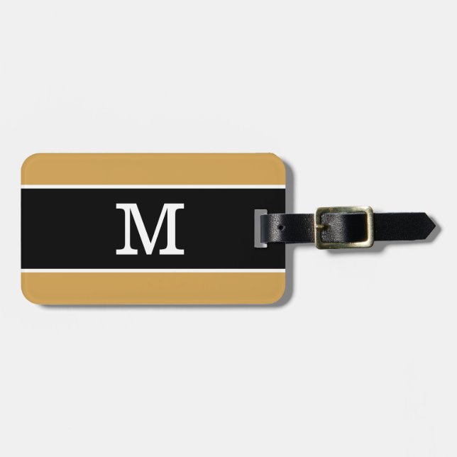 Etiqueta Para Maletas Monograma moderno de mostaza amarillo negro rayado (Frente Horizontal)