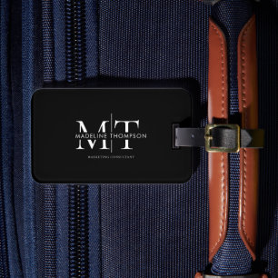 Etiqueta Para Maletas Monograma moderno de tipografía negro