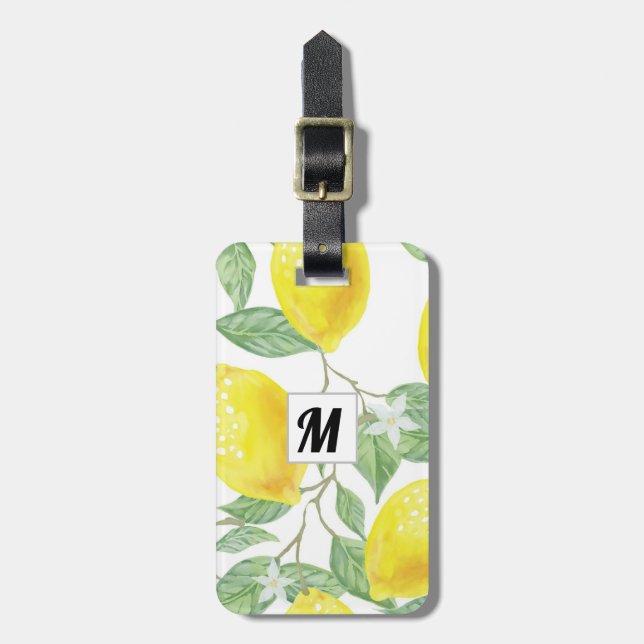 Etiqueta Para Maletas Monograma moderno de vacaciones de limón acuático (Frente Vertical)