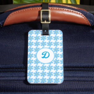Etiqueta Para Maletas monograma moderno floral azul elegante