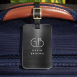 Etiqueta Para Maletas Monograma moderno Gris negro cepillado Glam Metáli<br><div class="desc">Elegante y moderno monogramado Black Gray Brushed Metallic Bag Tag</div>