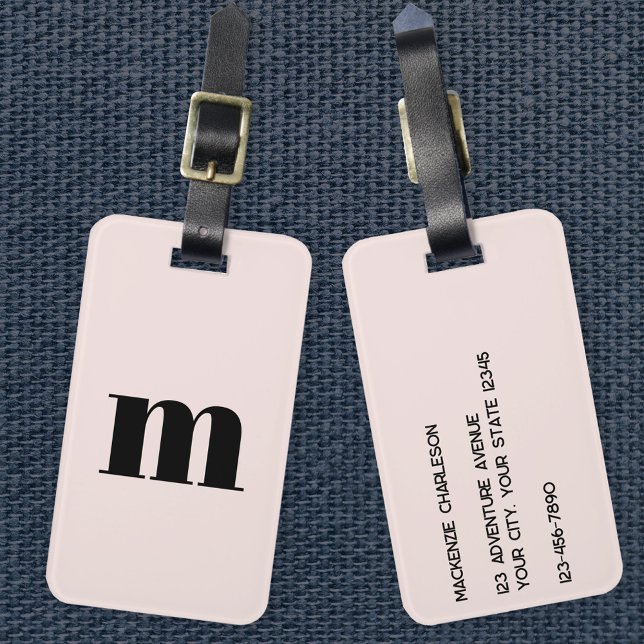 Etiqueta Para Maletas Monograma moderno inicial Rubor rosa (Modern lower case monogram personalized blush pink luggage tag)