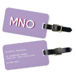 Etiqueta Para Maletas Monograma moderno Lilac inicial<br><div class="desc">Diseño inicial minimalista moderno en monograma que se puede cambiar para personalizar,  junto con los detalles en sentido inverso. Blanco sobre un fondo lila morado con una sombra de gota borgoñona.</div>