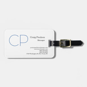 Etiqueta Para Maletas Monograma moderno Minimalista blanco azul