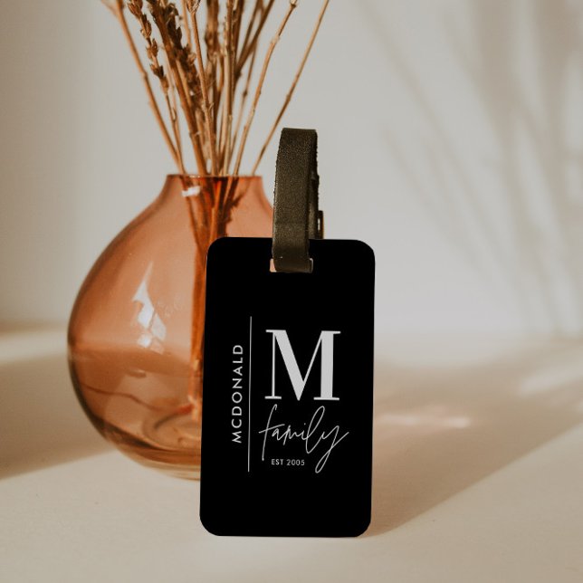 Etiqueta Para Maletas Monograma moderno negro personalizado familia eleg (Subido por el creador)
