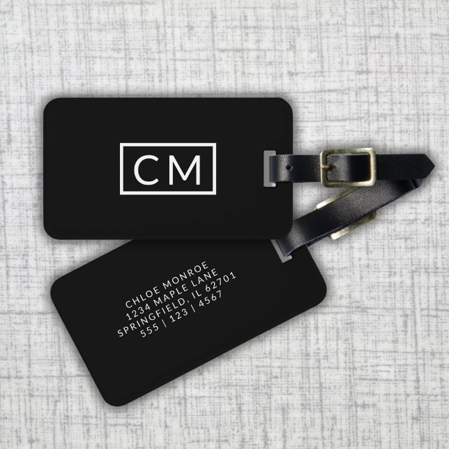 Etiqueta Para Maletas Monograma moderno negro y blanco Iniciales simples (Subido por el creador)