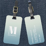 Etiqueta Para Maletas Monograma moderno Nombre inicial Gradiente de Aqua<br><div class="desc">Moderna tipografía de funda inferior diseño minimalista monograma inicial que se puede cambiar para personalizar,  junto con los detalles al revés. Blanco sobre un fondo de degradado verde azulado al océano acuático.</div>