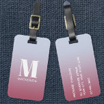 Etiqueta Para Maletas Monograma moderno Nombre inicial Gradiente rosa az<br><div class="desc">Moderna tipografía minimalista monograma diseño inicial de nombre que se puede cambiar para personalizar,  junto con los detalles al revés. Blanco sobre un fondo de degradado rosa a azul pálido.</div>