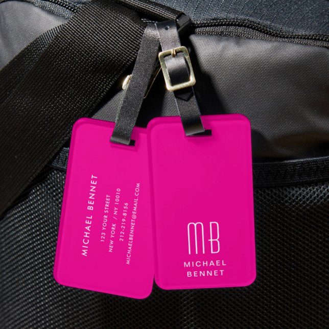 Etiqueta Para Maletas Monograma moderno rosa (Modern Monogram Pink Luggage Tag)