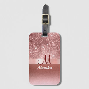 Etiqueta Para Maletas Monograma moderno Rosa Relieve metalizado dorado f