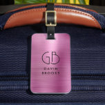 Etiqueta Para Maletas Monograma moderno Rubor rosa cepillado Girly Metál<br><div class="desc">Elegante Monograma Moderno Monograma Rubor Pincel rosa Etiqueta de bolsa metálica Metalizado</div>