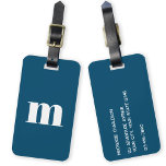 Etiqueta Para Maletas Monograma moderno Verde Verde azulado inicial<br><div class="desc">Moderna tipografía de funda inferior diseño minimalista monograma inicial que se puede cambiar para personalizar,  junto con los detalles al revés. Blanco sobre un fondo verde verde azulado.</div>