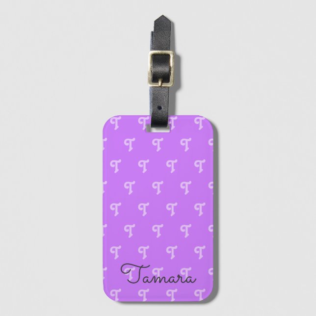 Etiqueta Para Maletas Monograma monogramado brillante Neon Purple inicia (Anverso vertical)