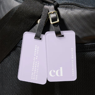 Etiqueta Para Maletas Monograma morado de luz cruda Girly
