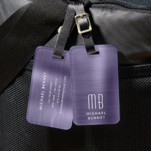 Etiqueta Para Maletas Monograma Morado Elegante