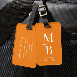 Etiqueta Para Maletas Monograma Naranja Elegante