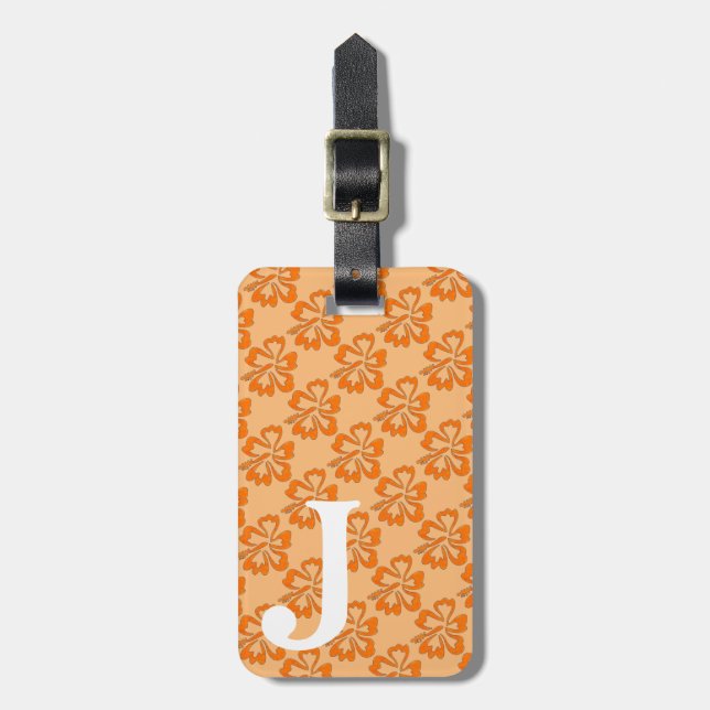Etiqueta Para Maletas Monograma Naranja Hibiscus Floral Hawai (Frente Vertical)