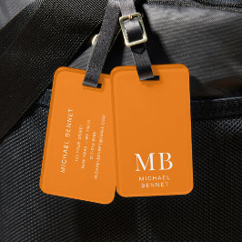 Etiqueta Para Maletas Monograma Naranja Moderno