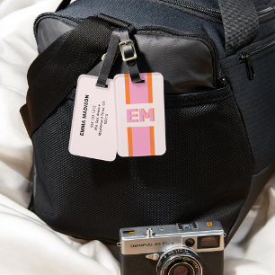 Etiqueta Para Maletas Monograma Naranja rosa retro