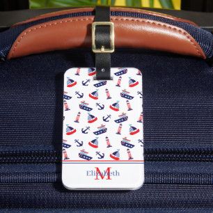 Etiqueta Para Maletas Monograma náutico de barcos de vela Preppy