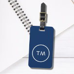 Etiqueta Para Maletas Monograma negrita del círculo blanco simple<br><div class="desc">Elegante etiqueta azul personalizable para el equipaje con círculo blanco y audaz monograma.</div>