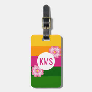 Etiqueta Para Maletas Monograma Negrita inicial Colorida Banda Floral