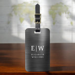 Etiqueta Para Maletas Monograma negro cepillado metálico elegante<br><div class="desc">Aumente su experiencia de viaje con nuestro clásico elegante y moderno Monograma Minimalista Etiqueta para el equipaje. Este accesorio de diseño meticuloso combina a la perfección la elegancia atemporal con el minimalismo contemporáneo, asegurando que su equipaje se destaque con la sofisticación. Diseñada con precisión y atención a los detalles, esta...</div>