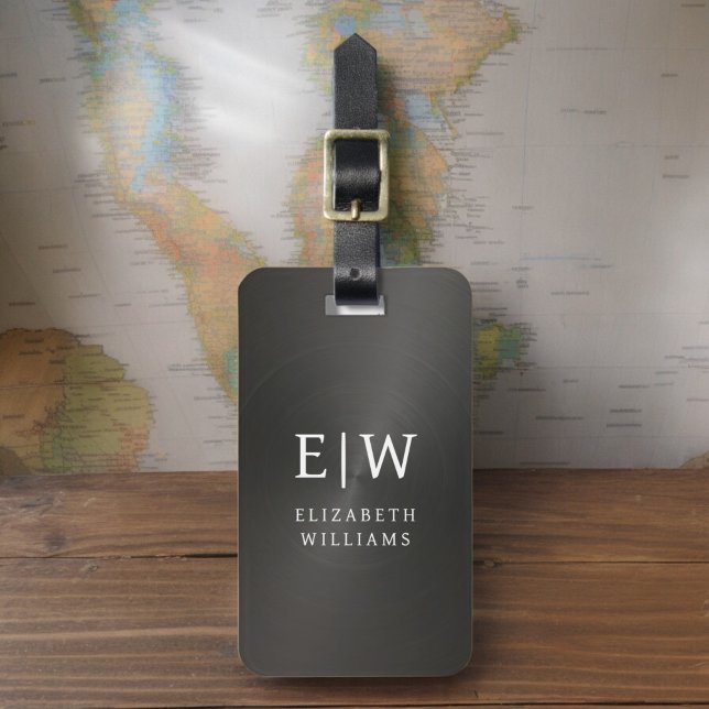 Etiqueta Para Maletas Monograma negro cepillado metálico elegante (Subido por el creador)