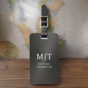 Etiqueta Para Maletas Monograma negro cepillado metálico elegante